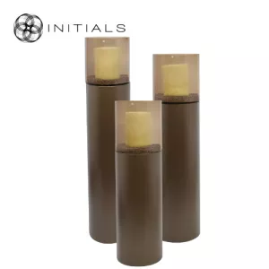 Luxe windlicht op zuil Bruin - Set van 3: H90+H110+H130