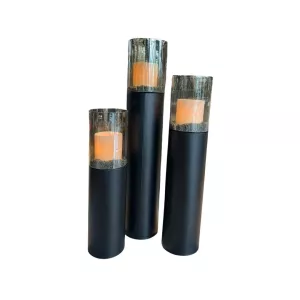 Luxe windlicht op zuil Zwart - Set van 3: H80+H100+H120