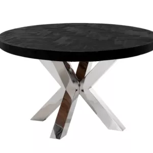 Eettafel Black Bonito – Visgraat Look – Rond - Zilver