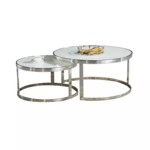 Salontafel Doblo Rond - Set van 2 Zilver - Wit Glas