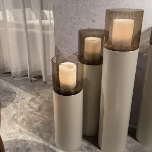 Luxe windlicht op zuil Ivory - Set van 3: H90+H110+H130