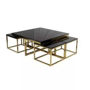 Salontafel Casey - 5-delig - Goud Zwart (Glas)