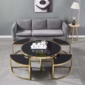 Salontafel Daisy- 5-delig - Goud Zwart (Glas)