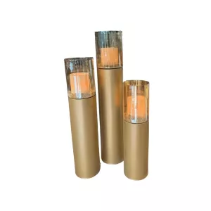 Luxe windlicht op zuil Goud - Set van 3: H80+H100+H120