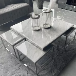 Salontafel Casey - 5-delig - Goud Wit Marmer