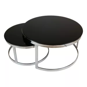 Salontafel Doblo Rond - Set van 2 Zilver - Zwart Glas