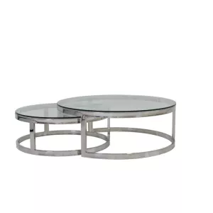 Salontafel Doblo Rond - Set van 2 Zilver - Transparant Glas