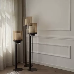 Luxe Windlicht op Open Zuil - Bruin Set van 3