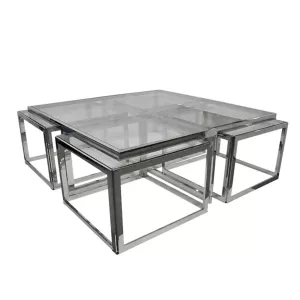 Salontafel Casey - 5-delig - Zilver Transparant (Glas)