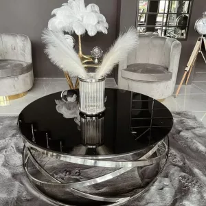 Salontafel Calvin Zilver - Zwart (Glas)