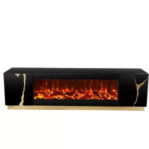Tv meubel met Sfeerhaard - Epoxy - Black/Gold