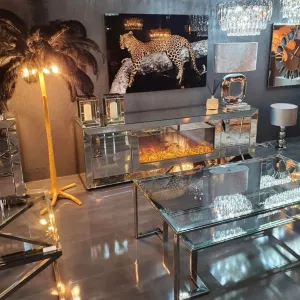 Tv - Meubel Spiegelglas - Inclusief Sfeerhaard - Zilver