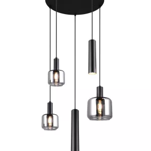 Hanglamp Rio Rond - Zwart / Smoke Glass