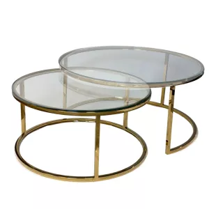 Salontafel Doblo Rond - Set van 2 Goud - Transparant Glas