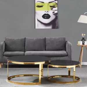 Salontafel Doblo Rond - Set van 2 Goud - Zwart Glas