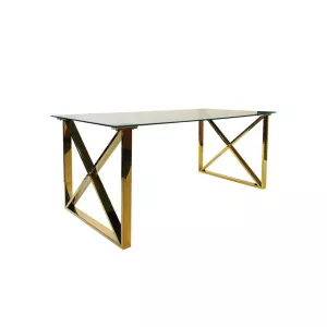 Eettafel Cross 180x90 – Goud - Transparant Glas