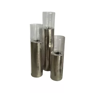 Luxe windlicht op zuil Zilver - Set van 3: H80+H100+H120