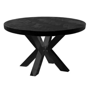 Eettafel Black Bonito – Visgraat Look – Rond - Zwart