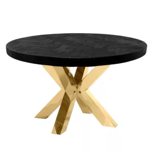 Eettafel Black Bonito – Visgraat Look – Rond - Goud
