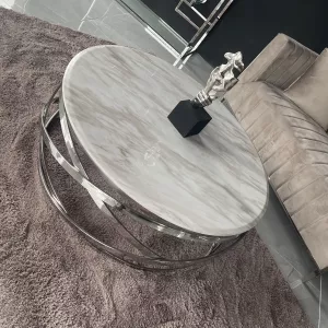 Salontafel Calvin - Zilver - Wit Marmer