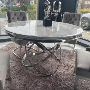 Eettafel Calvin Zilver - Wit Marmer