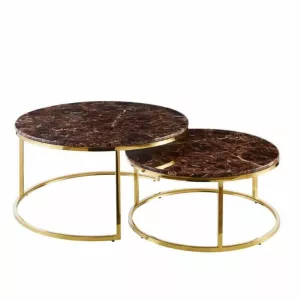 Salontafel Doblo Rond - Set van 2 Goud - Bruin Marmer