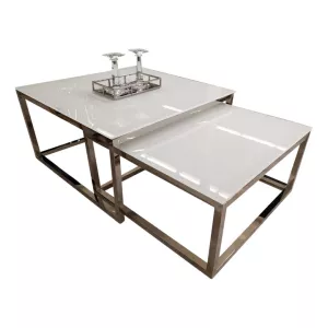 Salontafel Doblo Square - Zilver Wit (Glas)