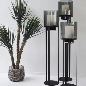 Luxe Windlicht op Open Zuil - Zwart Set van 3