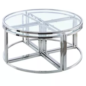 Salontafel Daisy- 5-delig - Zilver Transparant (Glas)
