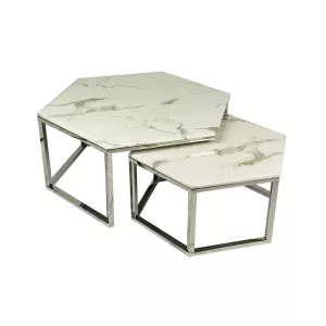 Salontafel Cornilo - Zilver/Wit Marmer