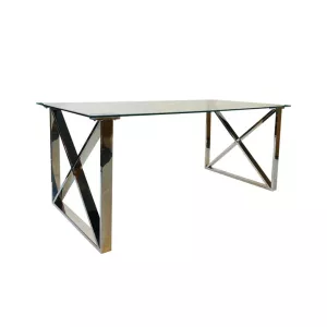 Eettafel Cross 180x90 cm – Transparant Glas – Zilver