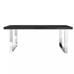 Eettafel Black Bonito – Visgraat Look – U Poot Zilver 200 x 90 x 75 cm