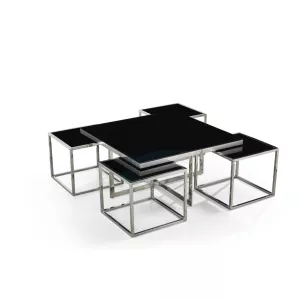 Salontafel Casey - 5-delig - Zilver Zwart (Glas)
