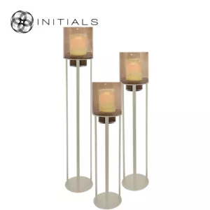 Luxe Windlicht op Open Zuil - Ivory Set van 3